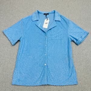 7 For All Mankind Top WMNS M Baby Blue Textured Terry Cloth Button Up Loungewear